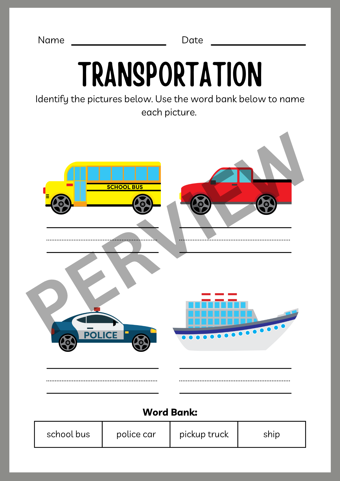 Transportation Activities for Kindergarten: Fun Coloring & Early Learning Worksheets for Preschool & EYFS