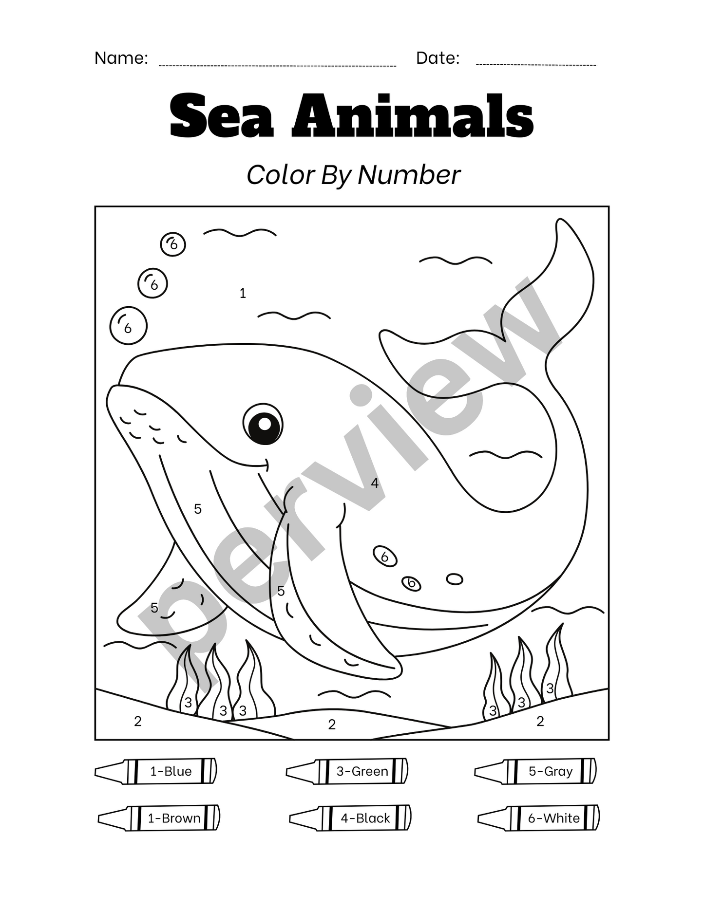 Color by Number: Sea Animals Coloring Book for Kids – 5 Fun Pages of Ocean Life