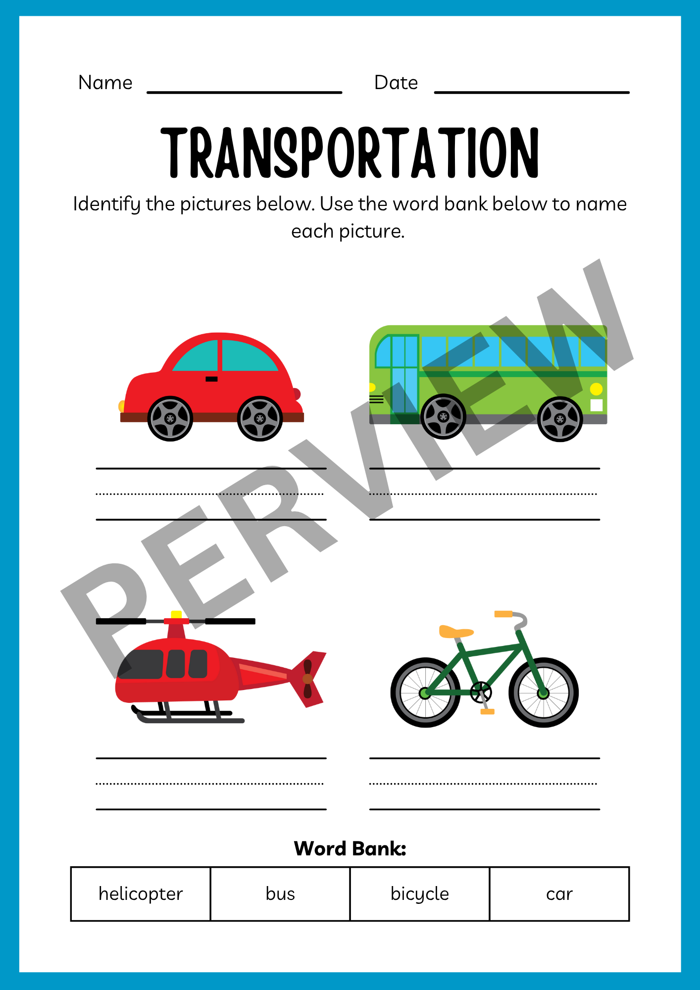 Transportation Activities for Kindergarten: Fun Coloring & Early Learning Worksheets for Preschool & EYFS