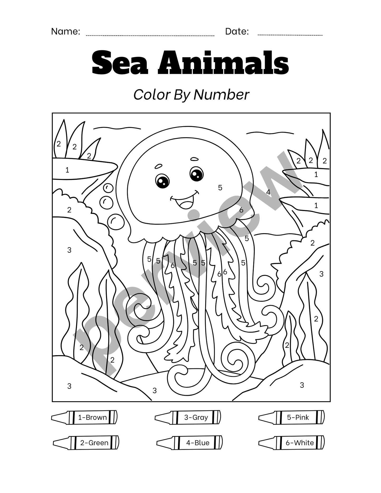 Color by Number: Sea Animals Coloring Book for Kids – 5 Fun Pages of Ocean Life