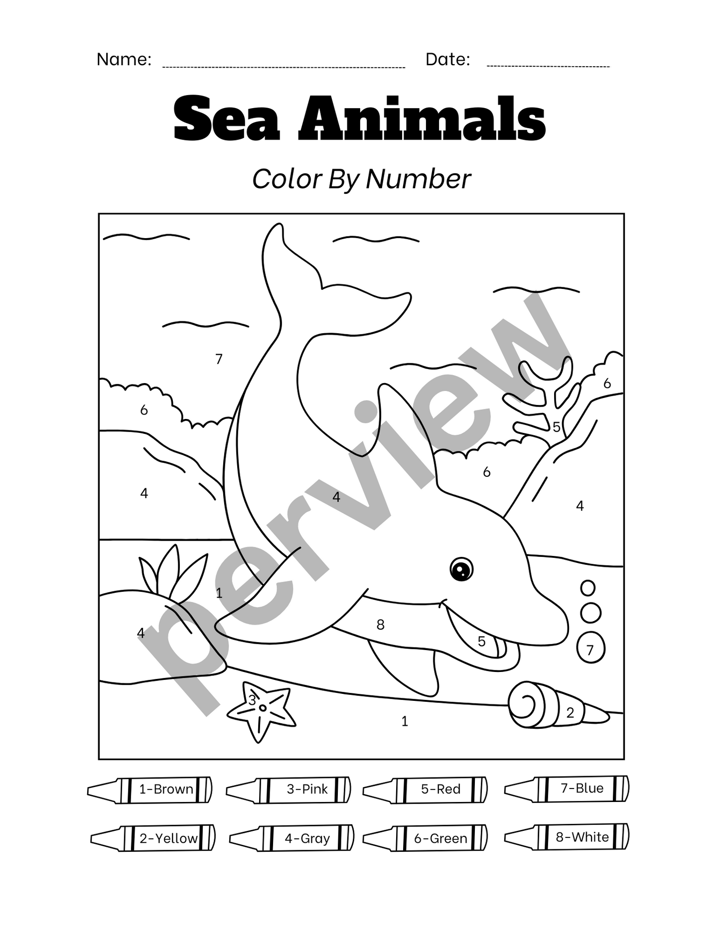 Color by Number: Sea Animals Coloring Book for Kids – 5 Fun Pages of Ocean Life