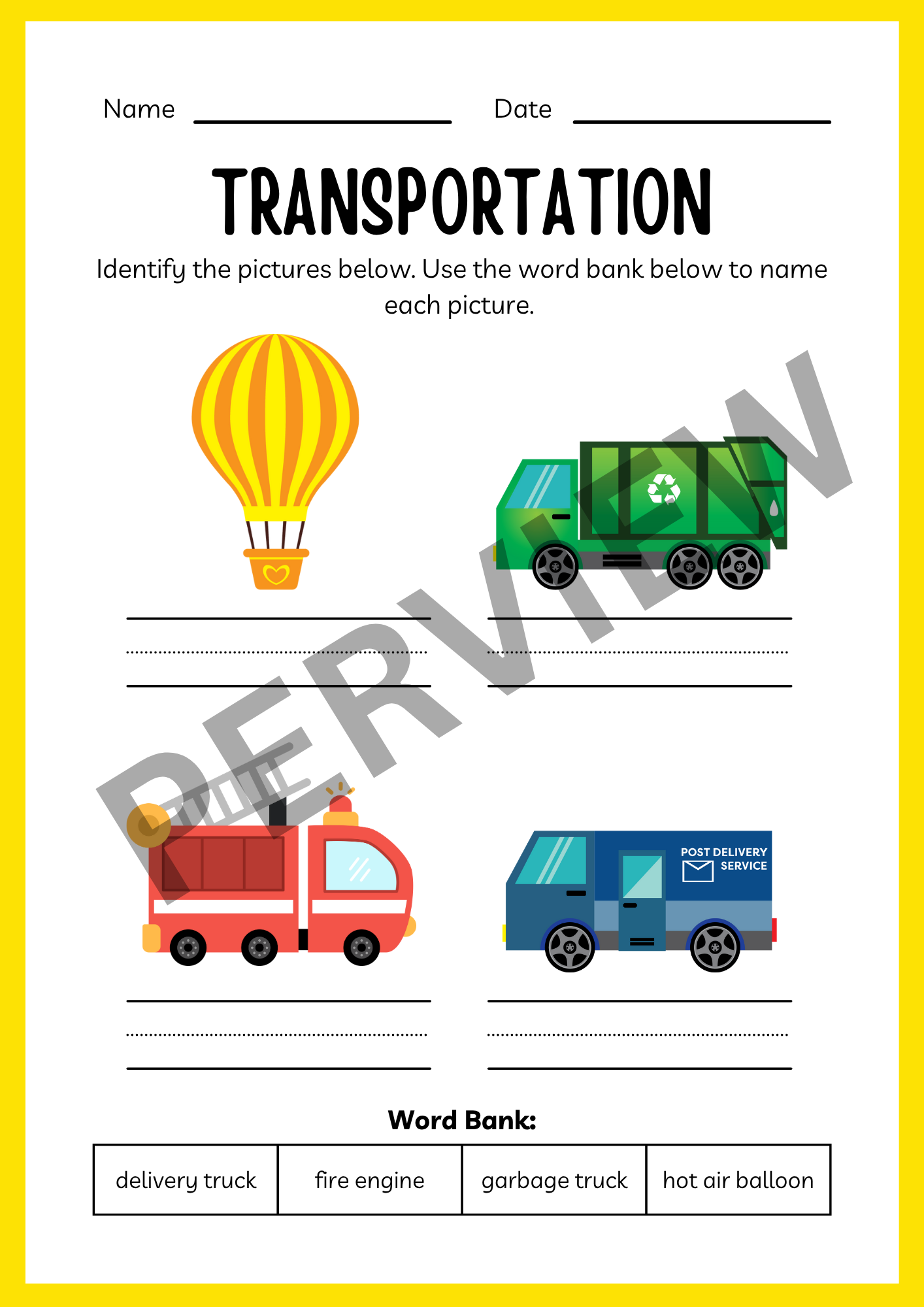 Transportation Activities for Kindergarten: Fun Coloring & Early Learning Worksheets for Preschool & EYFS