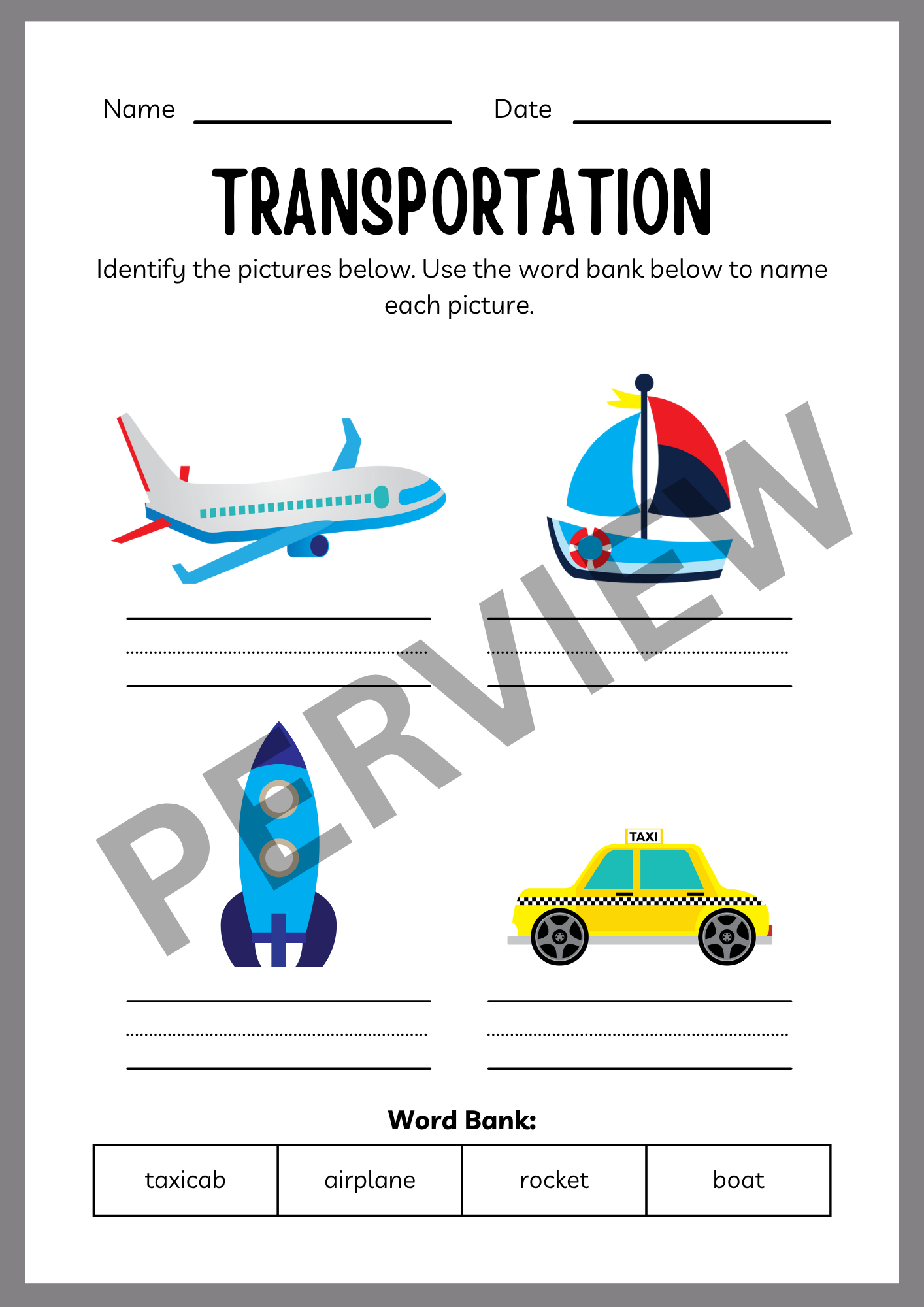 Transportation Activities for Kindergarten: Fun Coloring & Early Learning Worksheets for Preschool & EYFS