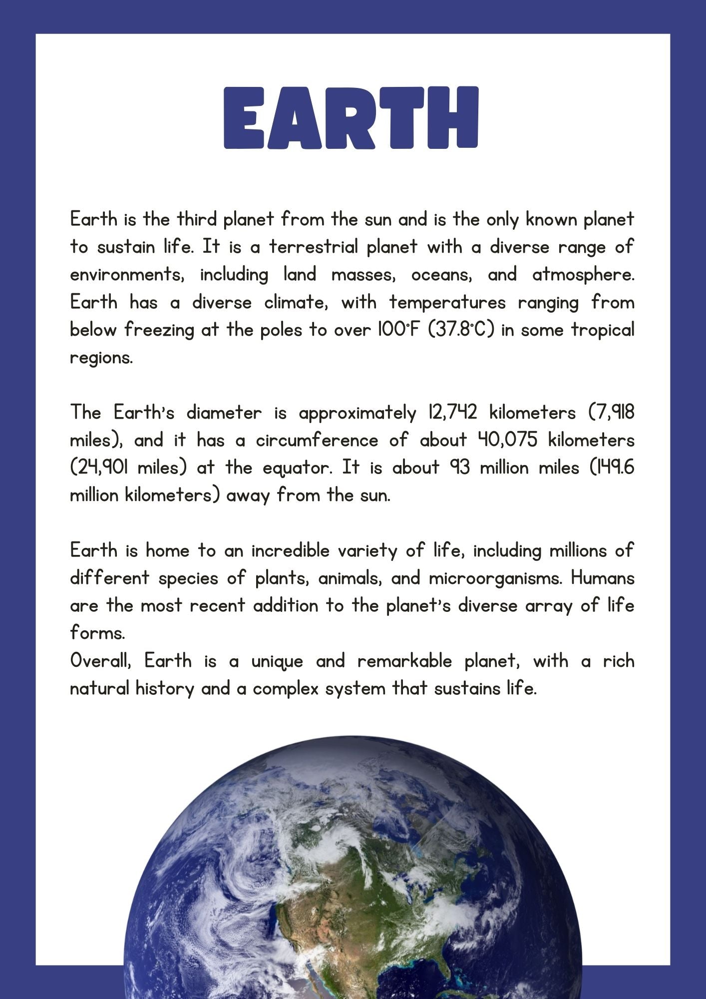 Planet Earth Reading Comprehension Worksheet | Geography & Science Activity for Kids