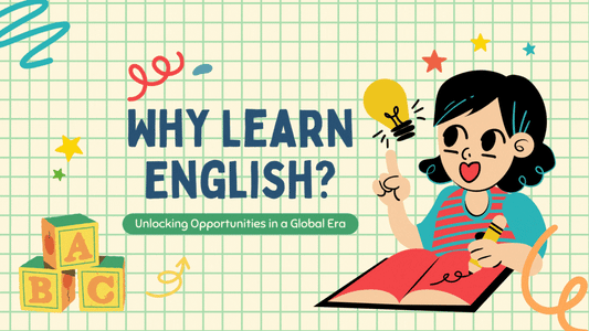 Why Learn English Presentation | Yellow & Blue Illustrative Slides for Teachers, Students & Language Learning